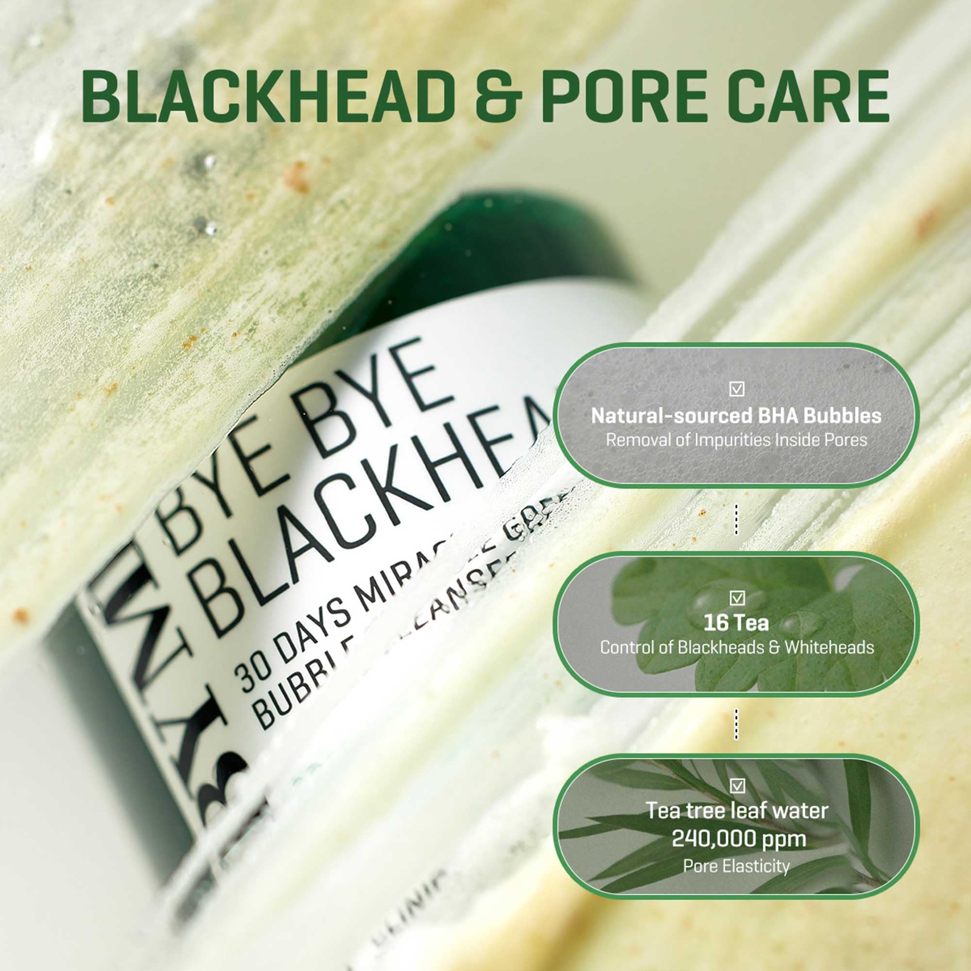 SOME BY MI Bye Bye Blackhead 30 Days Miracle Green Tea Tox Bubble Cleanser – 4.23oz, 120g – Korean Face Wash & Bubble Face Mask – Daily Blackhead-Removing Pore Minimizer for Face – Korean Skin Care - Image 3