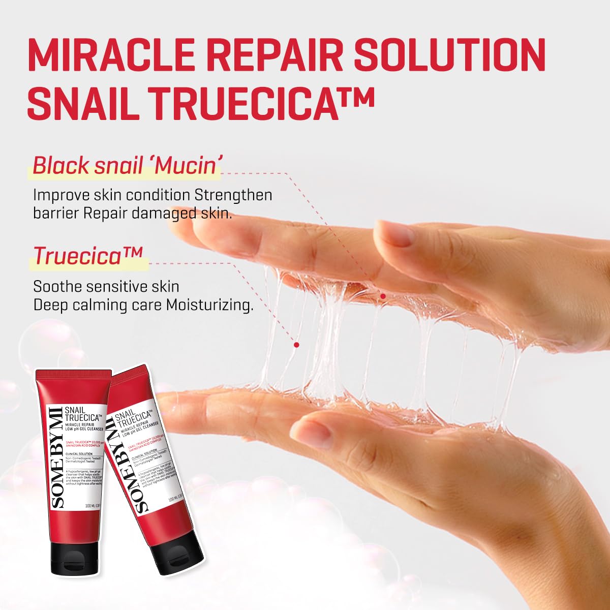 SOME BY MI Snail Truecica Miracle Repair Low pH Gel Cleanser - 3.38Oz, 100ml - Made from Snail Mucin for Sensitive Skin - Daily Face Wash for Deep Cleansing and Skin Moisturizing - Korean Skin Care - Image 3